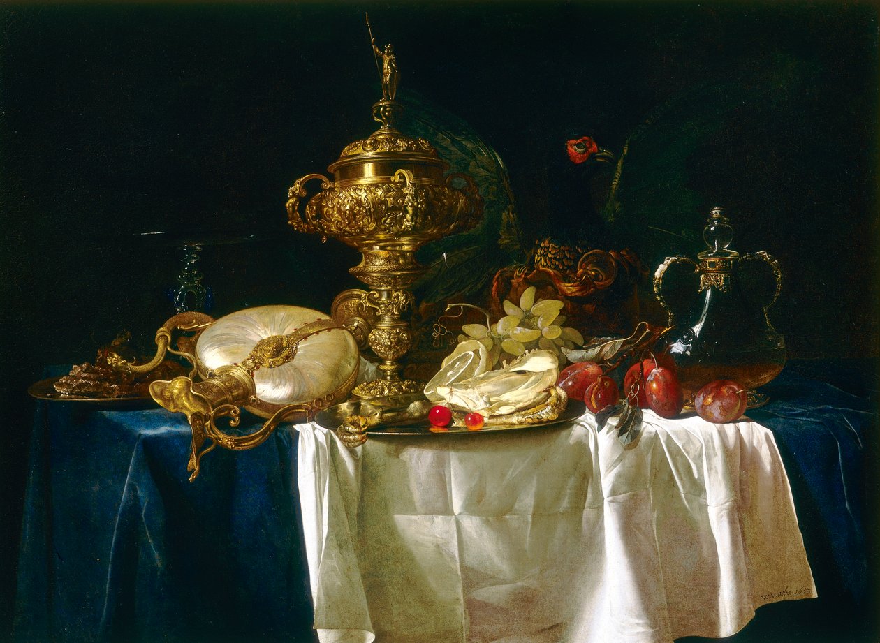 Stilleben af vaser og frugtswed av Willem van Aelst