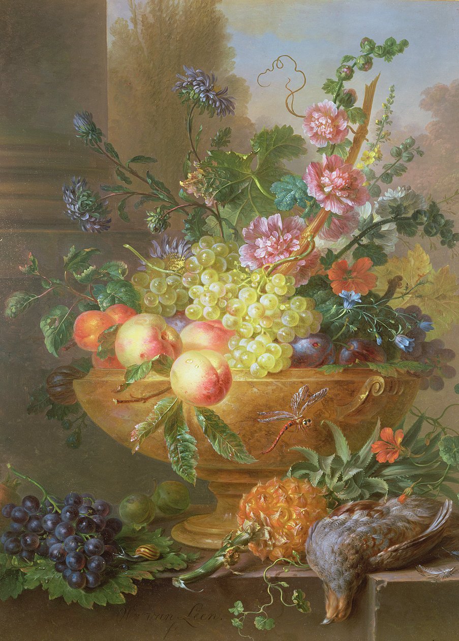 Stilleben med frukt och blommor av Willem van Leen