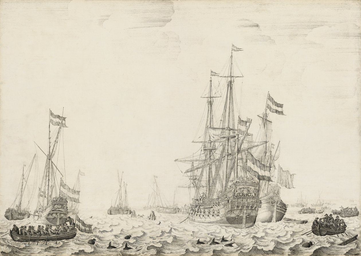 Holländska skepp nära kusten, tidigt 1650-tal av Willem van de Velde