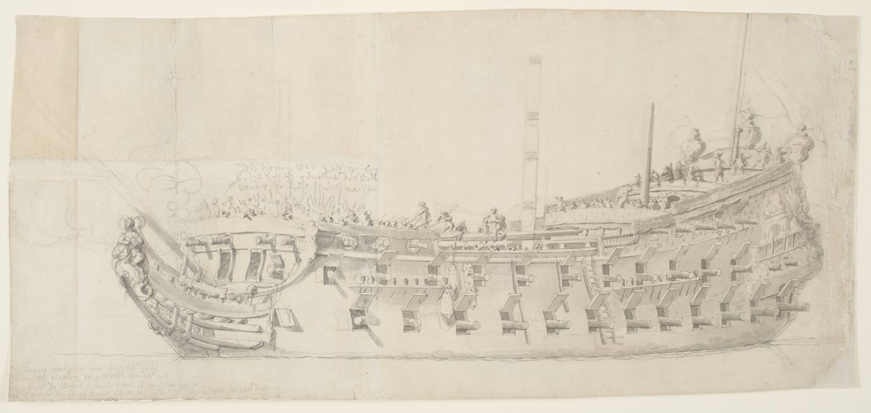 The French Man-O-War Royale Thérese, 1673 (svart krita med grå tvätt på medium slät krämlagd papper) av Willem van de Velde