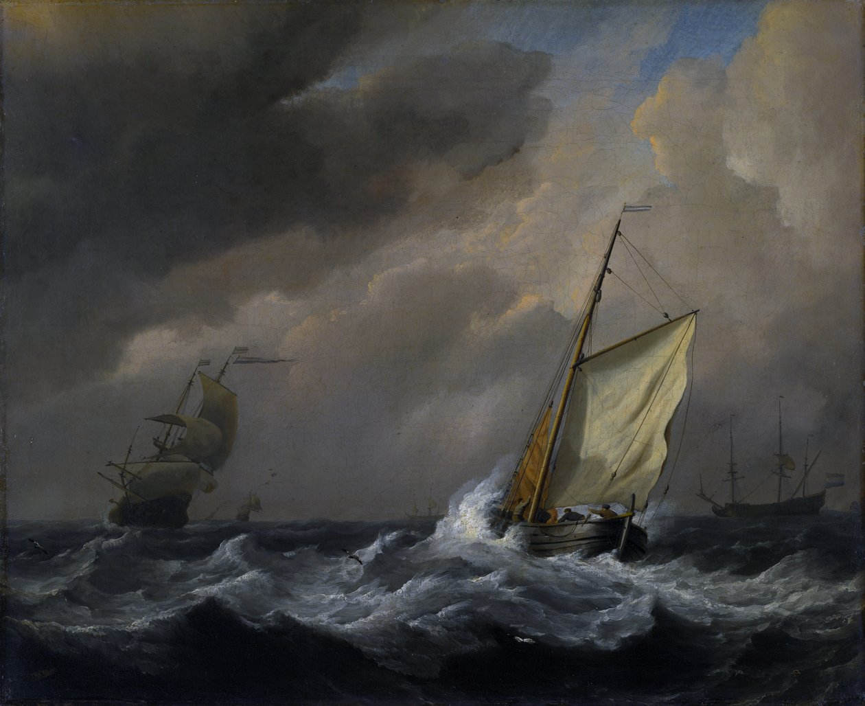 A Small Dutch Vessel close-hauled in a Strong Breeze av Willem van de Velde the Younger