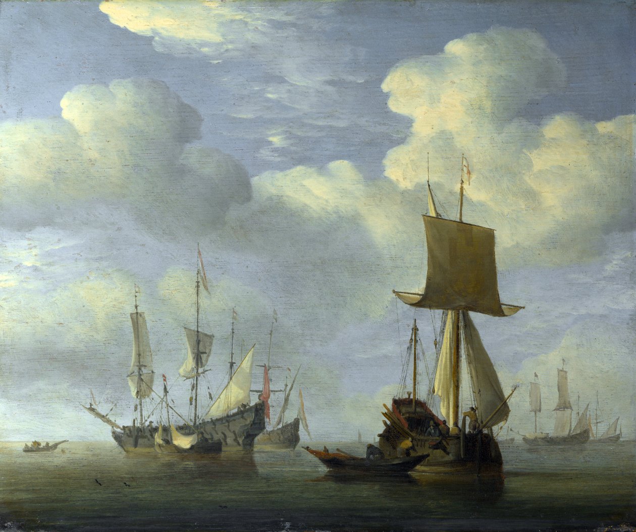 An English Vessel and Dutch Ships Becalmed av Willem van de Velde the Younger
