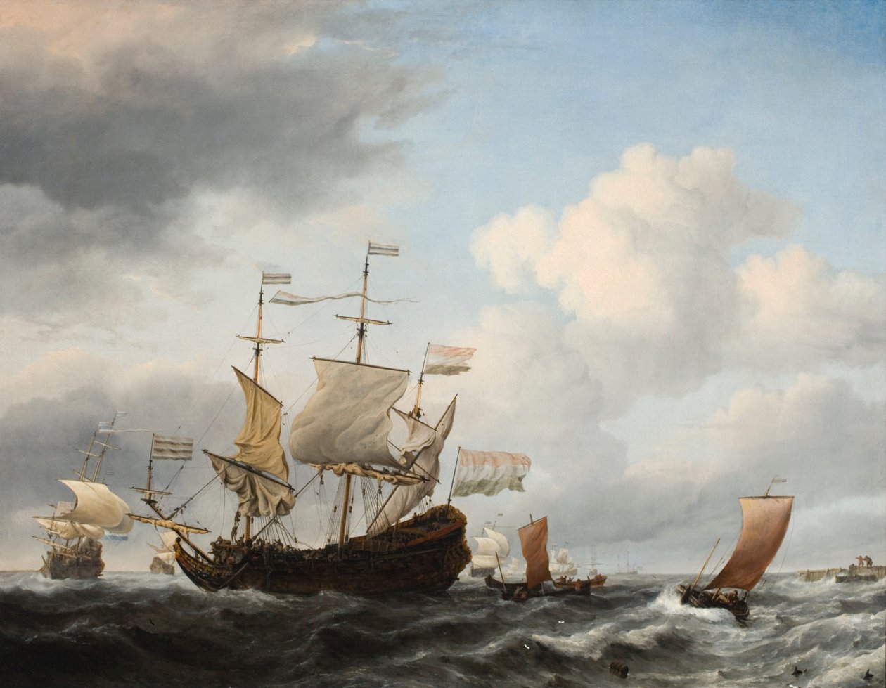 Ett flaggskepp som kommer till ankare av Willem van de Velde the Younger