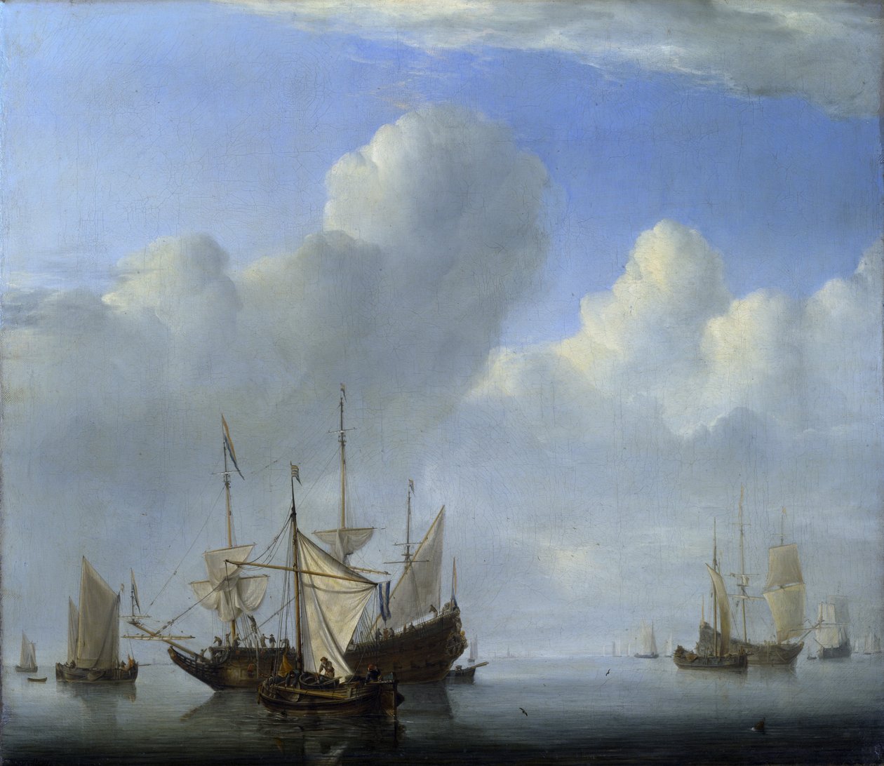 Ett fartyg som kommer för ankar och ett annat under segel av Willem van de Velde the Younger