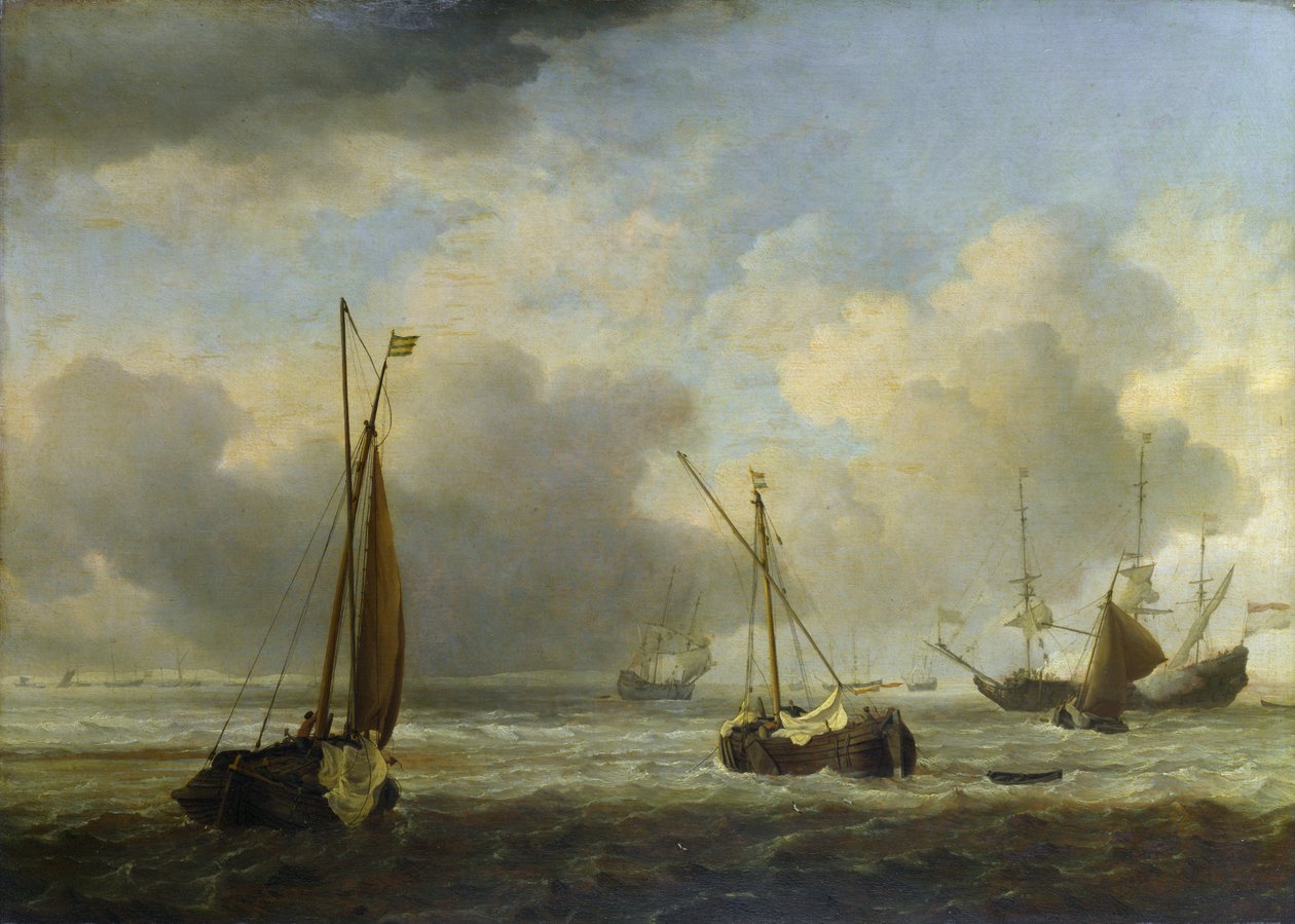 Holländska fartyg och små fartyg offshore i en bris av Willem van de Velde the Younger