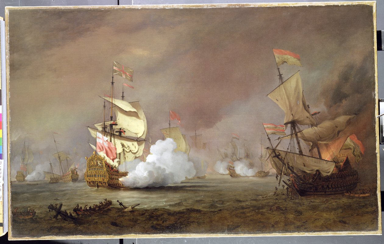 Sjöslaget under de anglo-holländska krigen, ca 1700 av Willem van de Velde the Younger