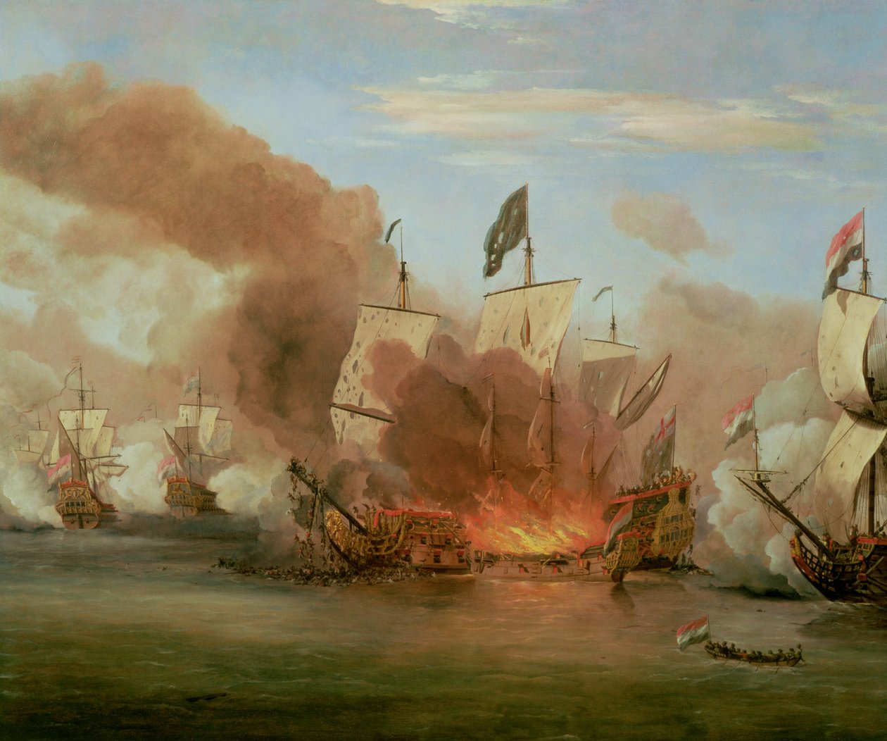 The Burning of the Royal James vid slaget vid Sole Bank, 6 juni 1672 av Willem van de Velde the Younger