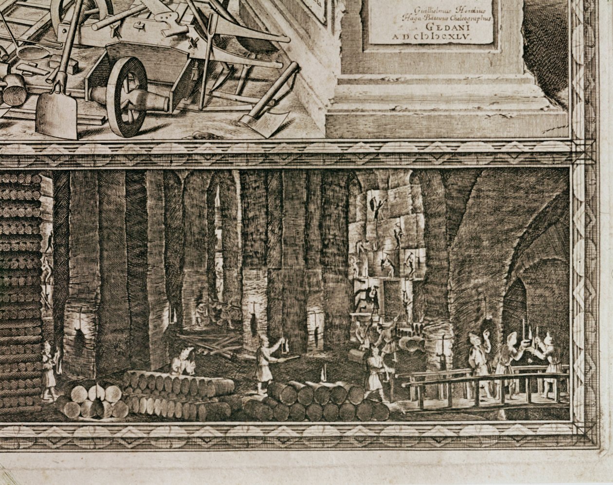 Saltgruvorna i Wieliczka nära Kraków producerade ungefär en tredjedel av de polska kungarnas inkomster ... (gravyr) av Willem (c.1597 1660) Hondius