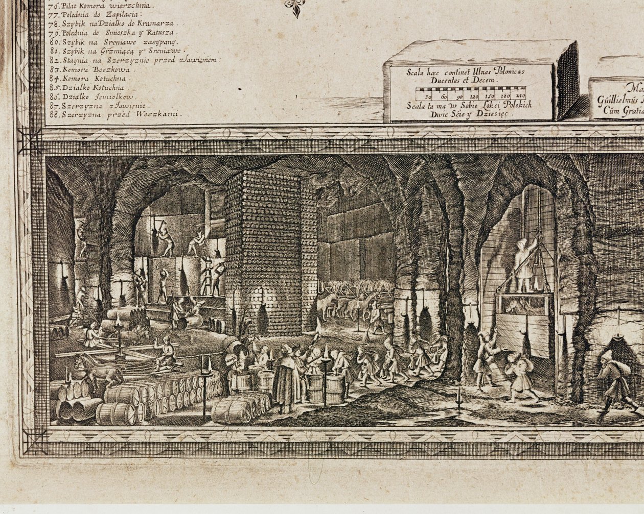 Saltgruvorna i Wieliczka nära Kraków producerade ungefär en tredjedel av de polska kungarnas inkomster ... (gravyr) av Willem (c.1597 1660) Hondius