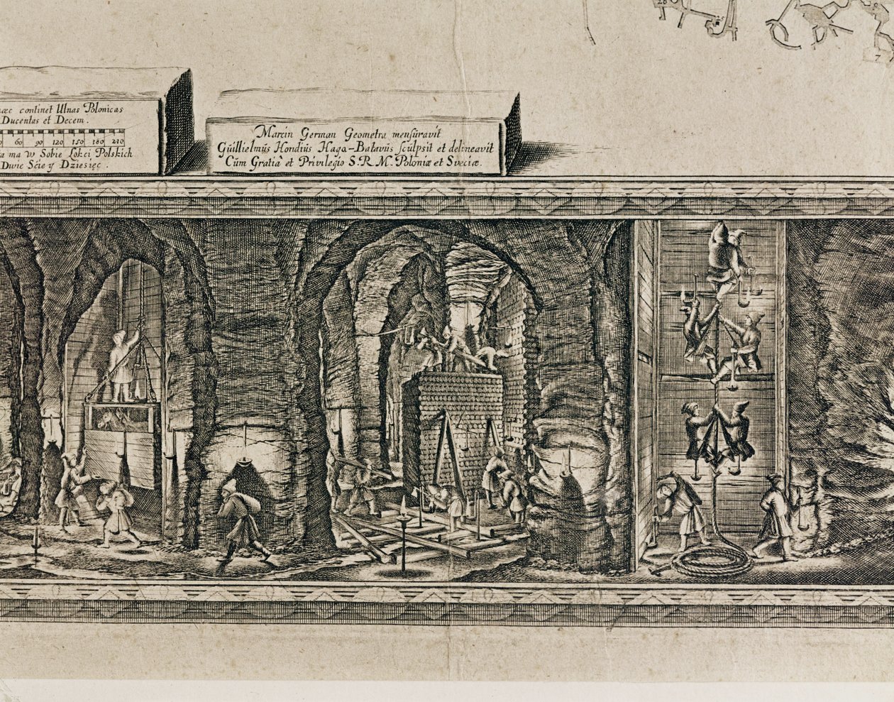 Saltgruvorna i Wieliczka nära Kraków producerade ungefär en tredjedel av de polska kungarnas inkomster ... (gravyr) av Willem (c.1597-1660) Hondius