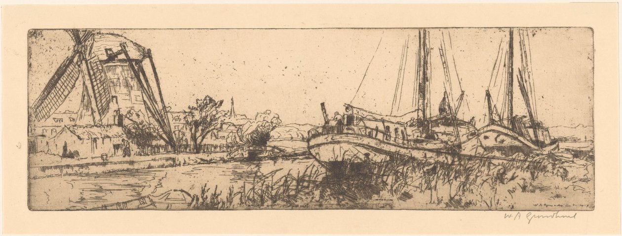 De Vliet (originaltitel) av Willem Adrianus Grondhout (signed by artist)