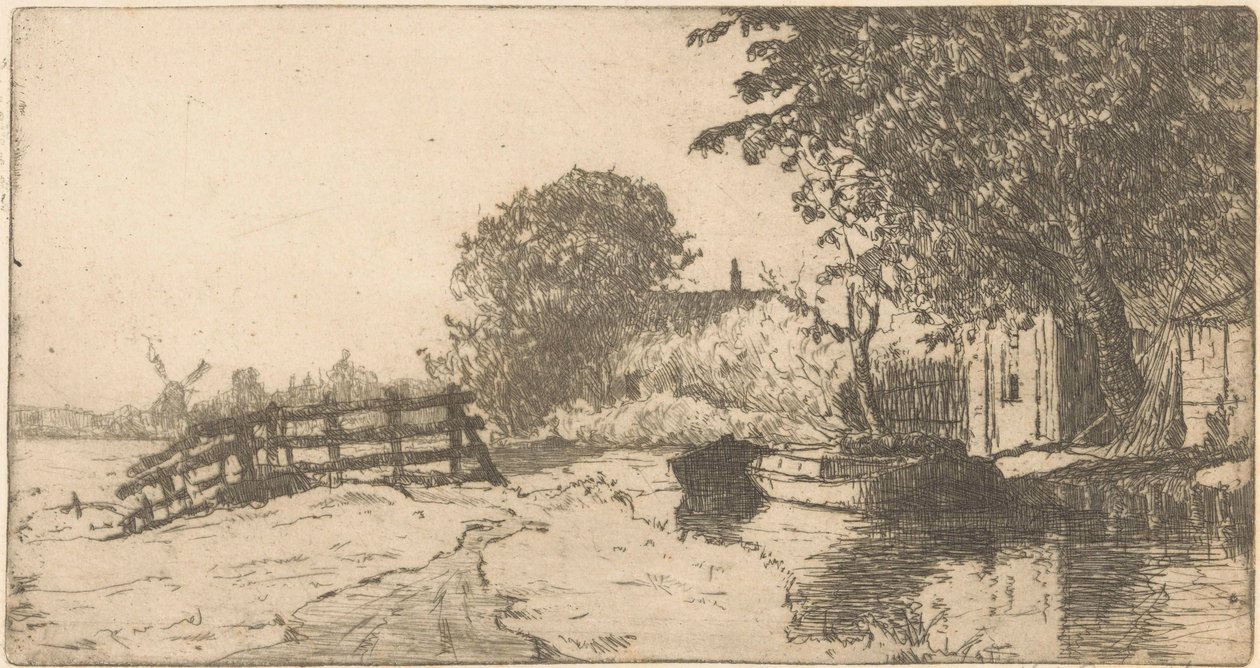 Hus på vattnet i Binckhorst i Haag av Willem Adrianus Grondhout (signed by artist)