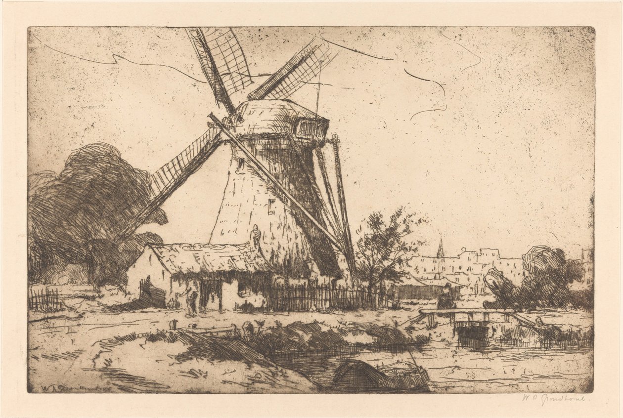 Väderkvarn nära Haag av Willem Adrianus Grondhout (signed by artist)