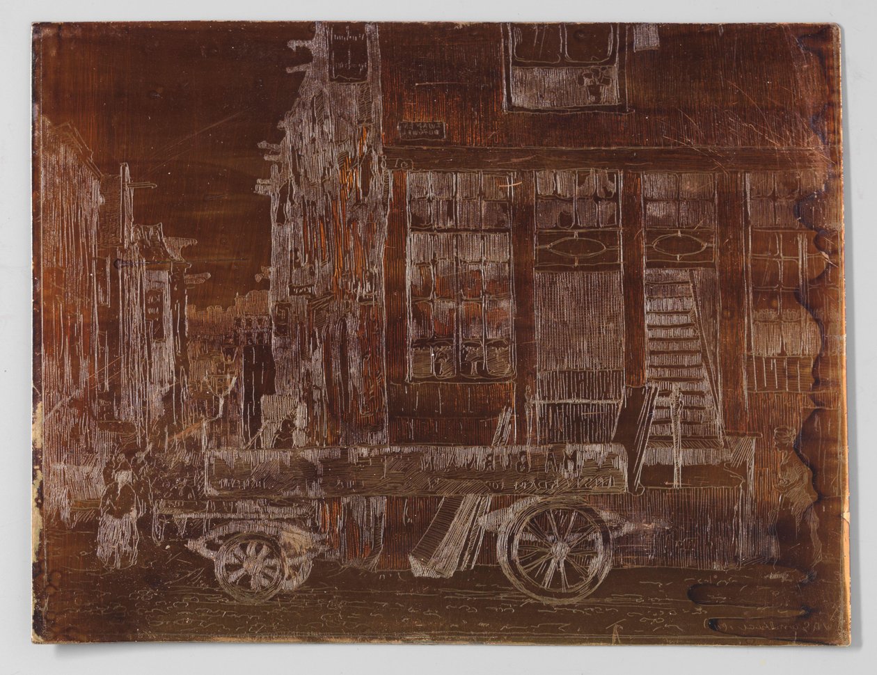 Gamla stadsdelen av Amsterdam med bilen i förgrunden av Willem Adrianus Grondhout (signed by artist)