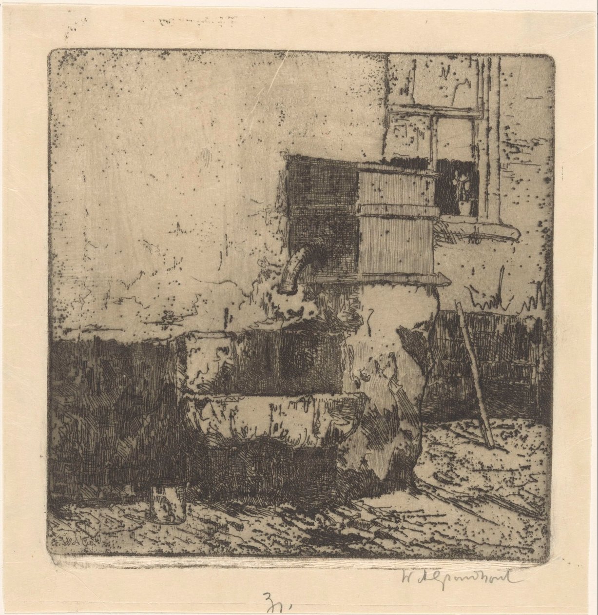 Vattenpump i ett hus i Voorburg av Willem Adrianus Grondhout (signed by artist)
