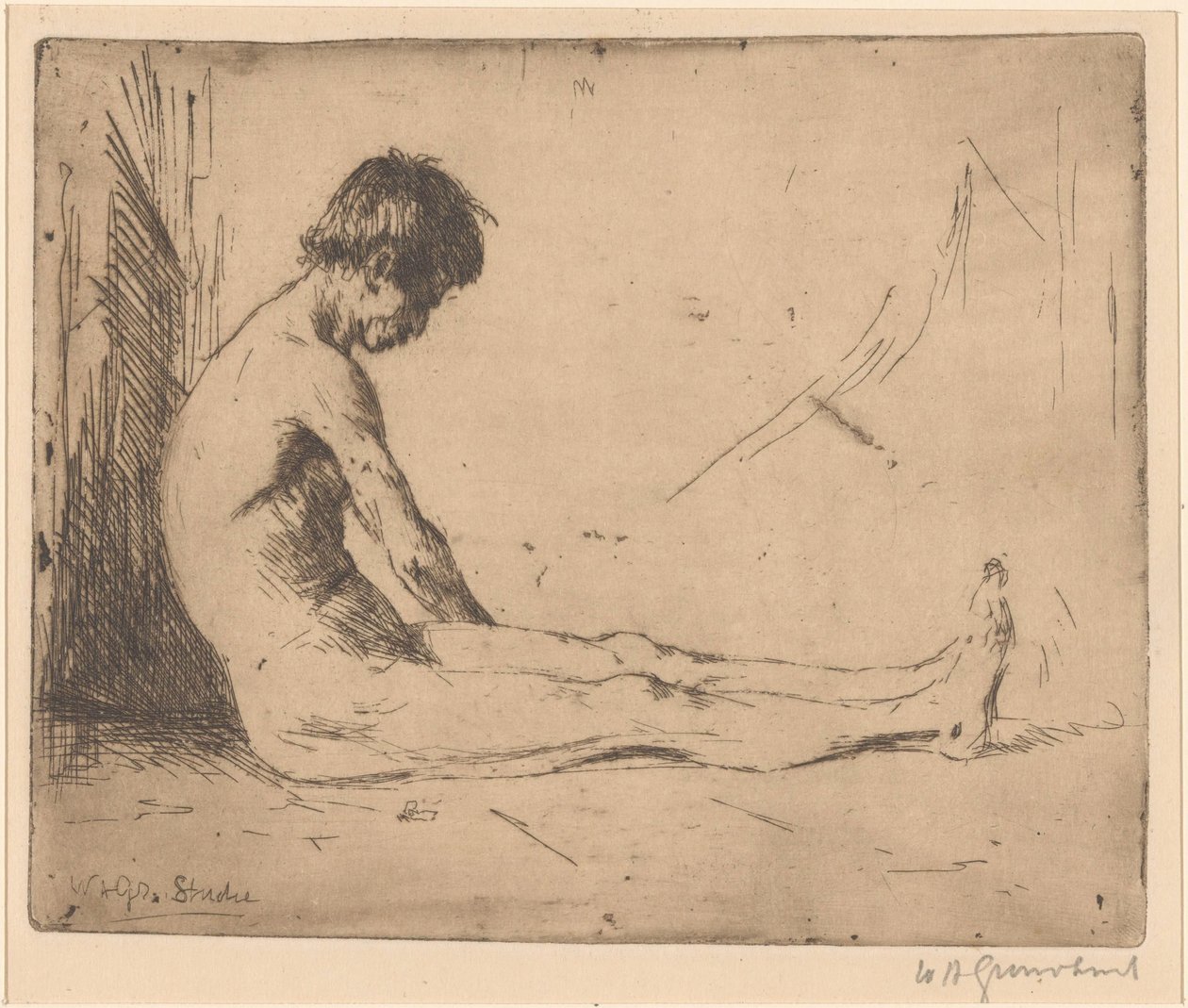 Sittande naken man av Willem Adrianus Grondhout (signed by artist)