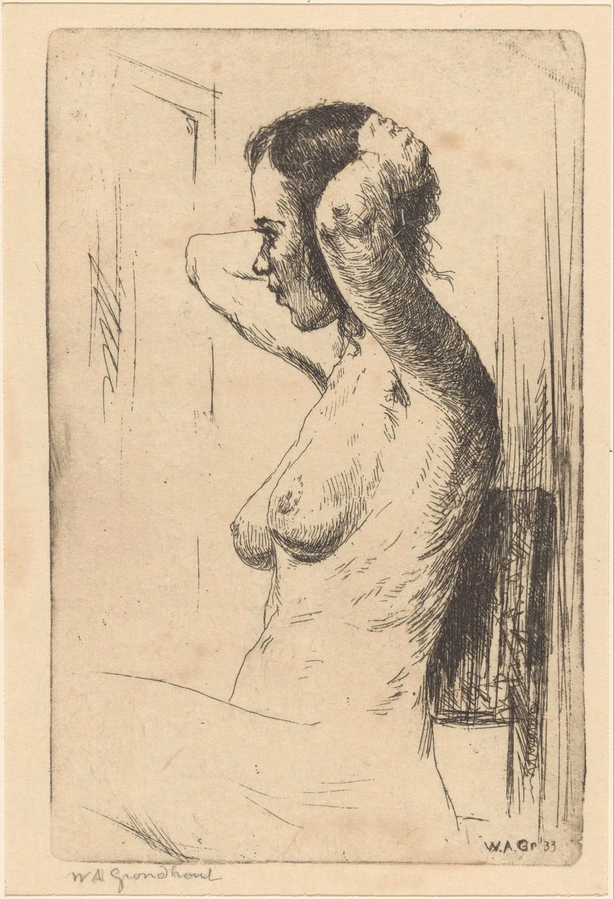 Sittande, naken kvinna av Willem Adrianus Grondhout (signed by artist)