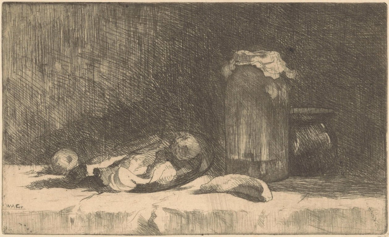 Stilleben med frukt och konserveringsflaska av Willem Adrianus Grondhout