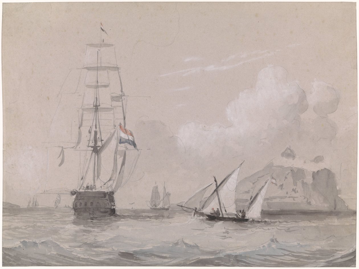 Holländskt segelfartyg utanför Gibraltars kust av Willem Anthonie van Deventer