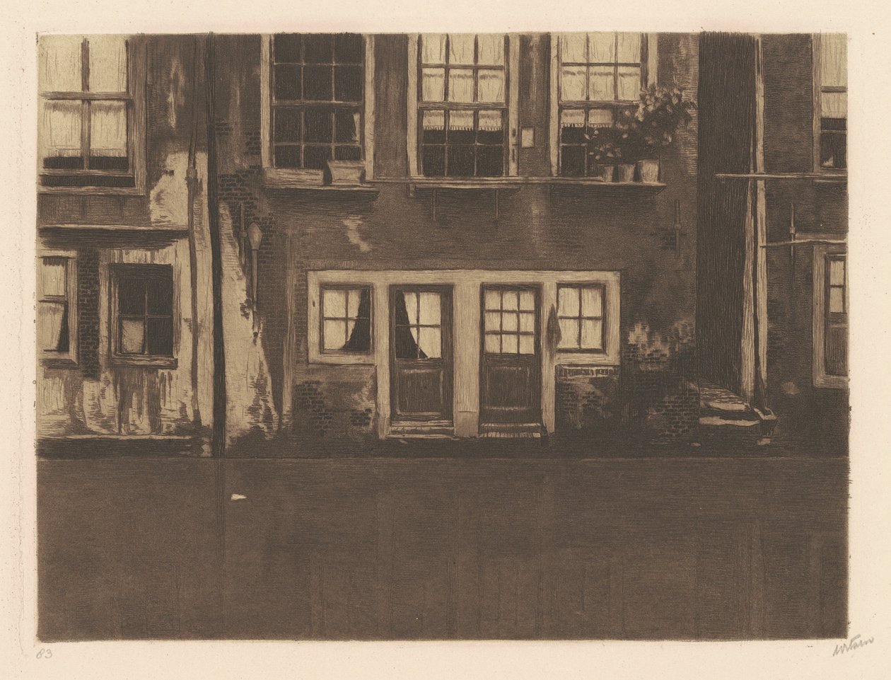Oudezijds Achterburgwal, två dörrar i mitten [Oudezijds Achterburgwal, med två dörrar i mitten] av Willem Arnold Witsen