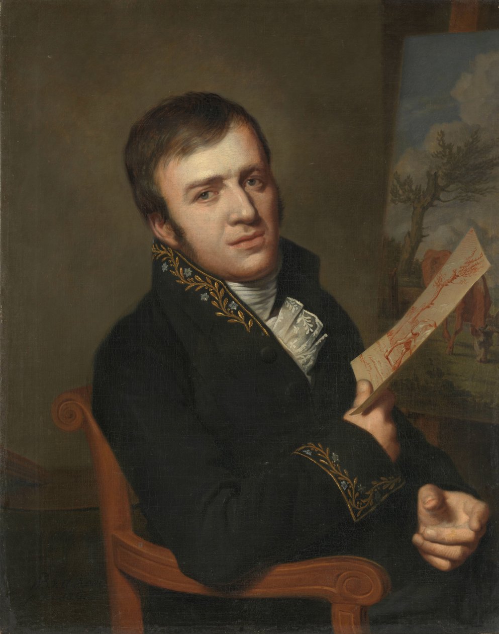 Jan (baptist) Kobell II (1778-1814), målare, i uniform av en medlem av Kungliga Institutet för vetenskap, litteratur och konst av Willem Bartel van der Kooi
