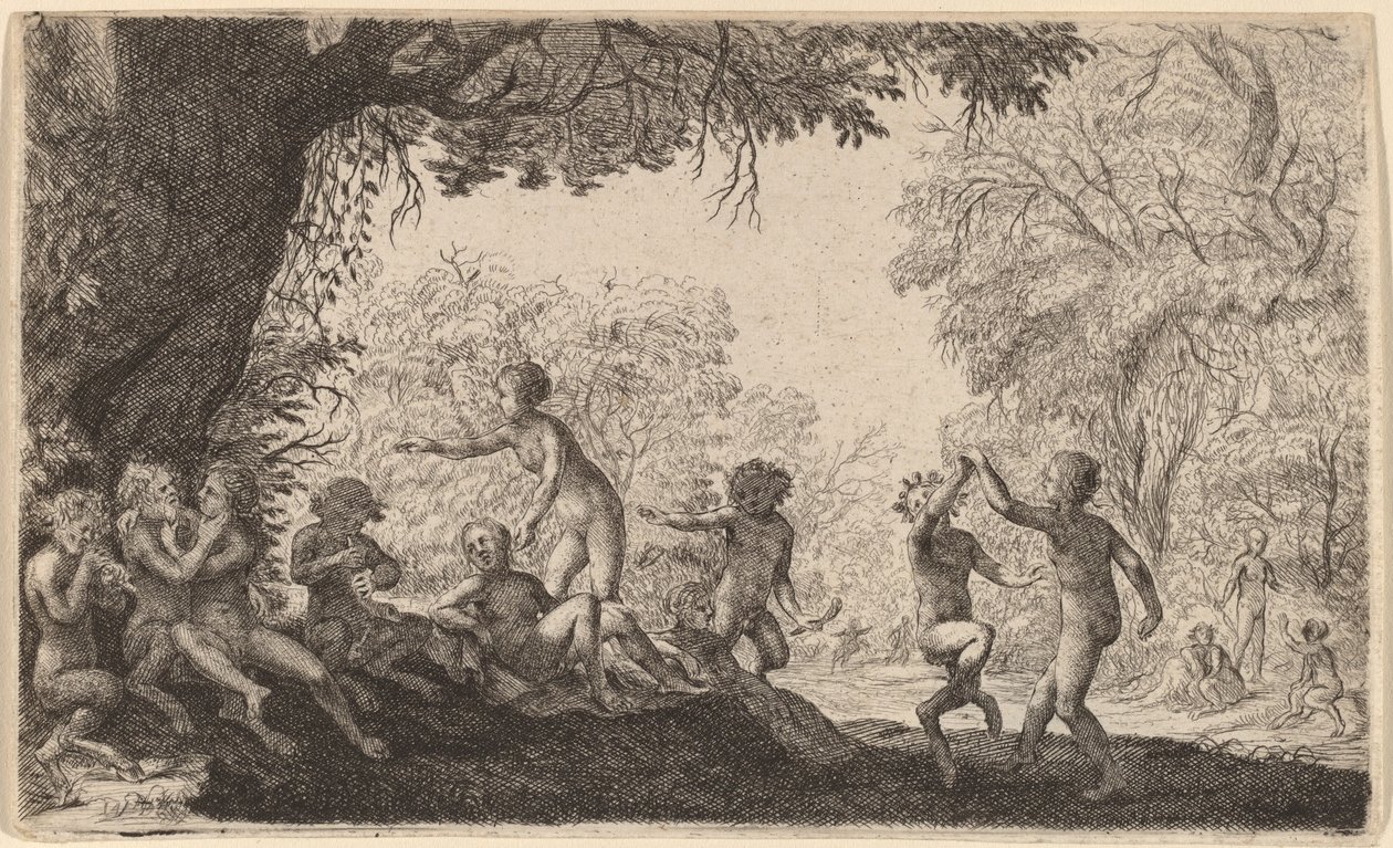 Bacchanal med ett dansande par till höger av Willem Basse