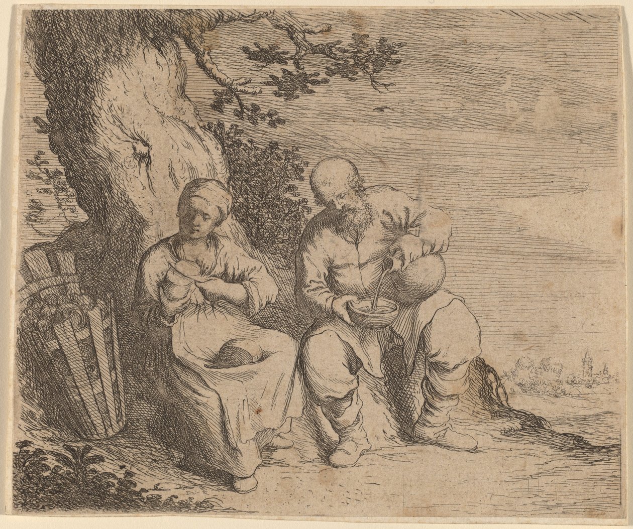Bondepar som sitter under ett träd av Willem Basse