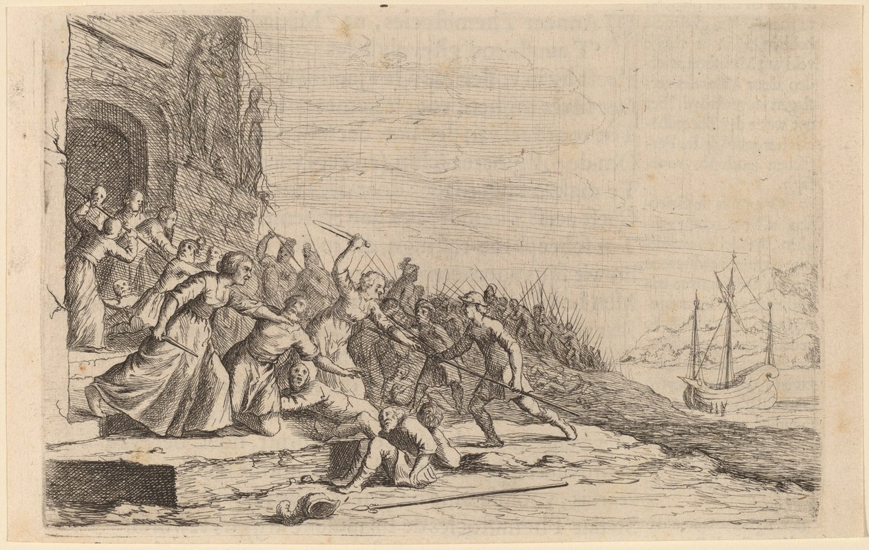Anhängarna av Solon försvarar Venus tempel av Willem Basse
