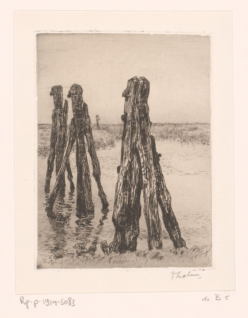 Tre förtöjningsstolpar i lågvatten Ducdalven (originaltitel) av Willem Bastiaan Tholen (signed by artist)