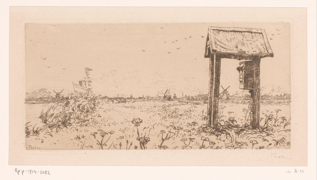 Betesmarker på Kaag, med brevlåda Letterbox, Kaag (originaltitel) av Willem Bastiaan Tholen (signed by artist)