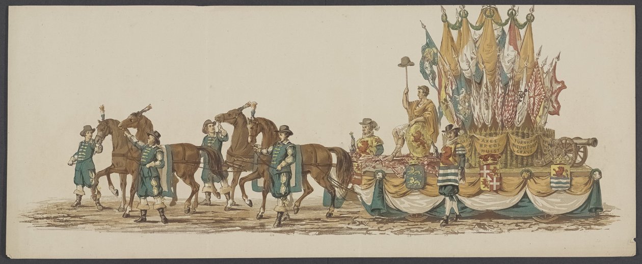 Delfts parad 1862, tredje gruppen Fjärde Lustrum av Royal Academy i Delft - Ao. 1862 - Costumed Optogt (serietitel på objekt) av Willem Bernardus IJzerdraat