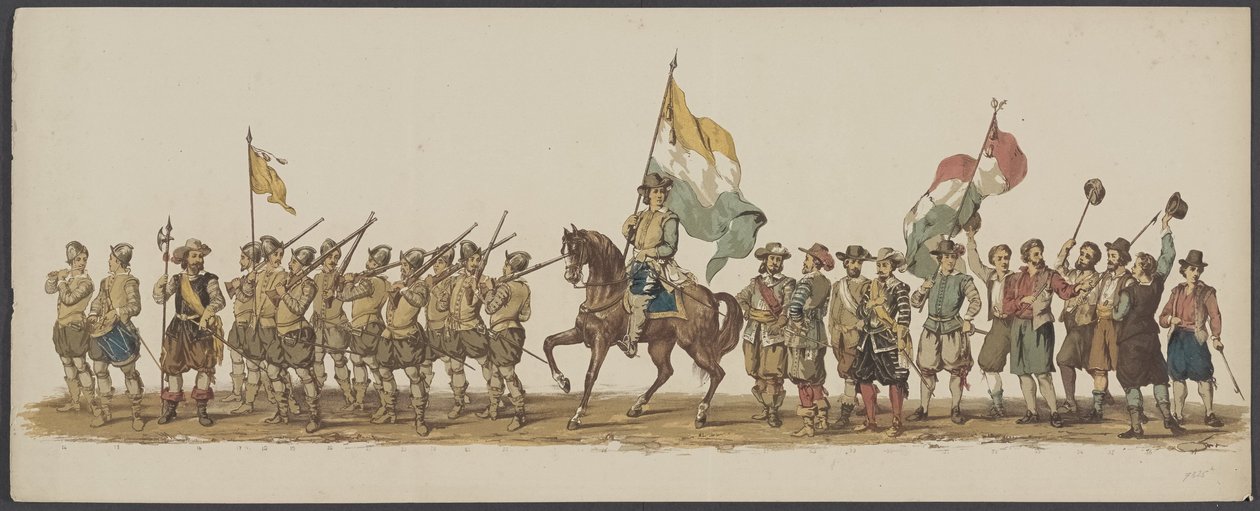 Delfts parad 1862, första och andra gruppen Fjärde Lustrum av Royal Academy i Delft - Ao. 1862 - Costumed Optogt (serietitel på objekt) av Willem Bernardus IJzerdraat