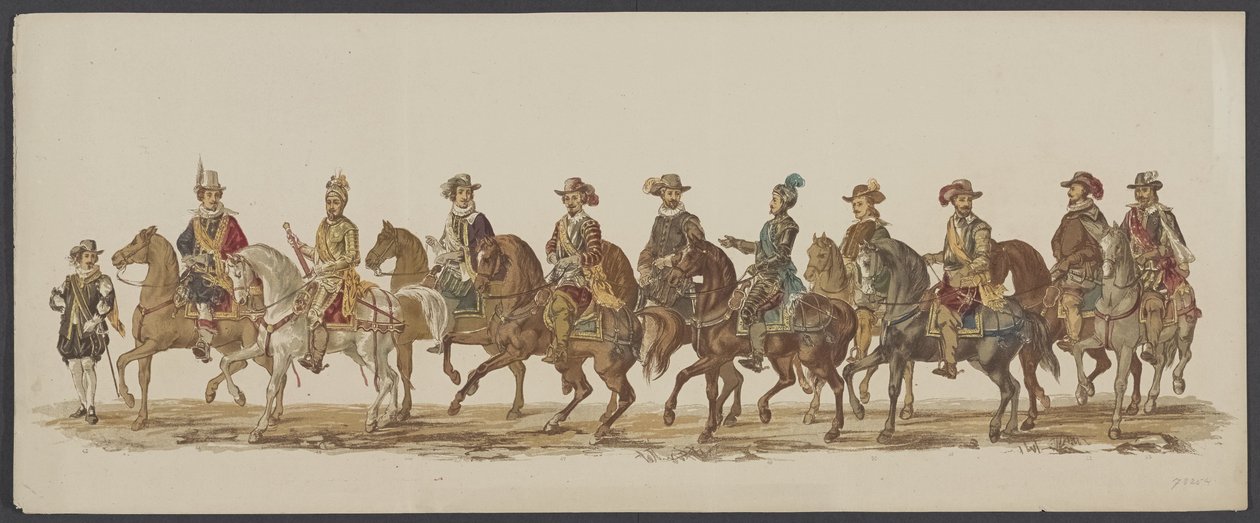 Delfts parad 1862, fjärde gruppen Fjärde Lustrum av Royal Academy i Delft - Ao. 1862 - Costumed Optogt (serietitel på objekt) av Willem Bernardus IJzerdraat