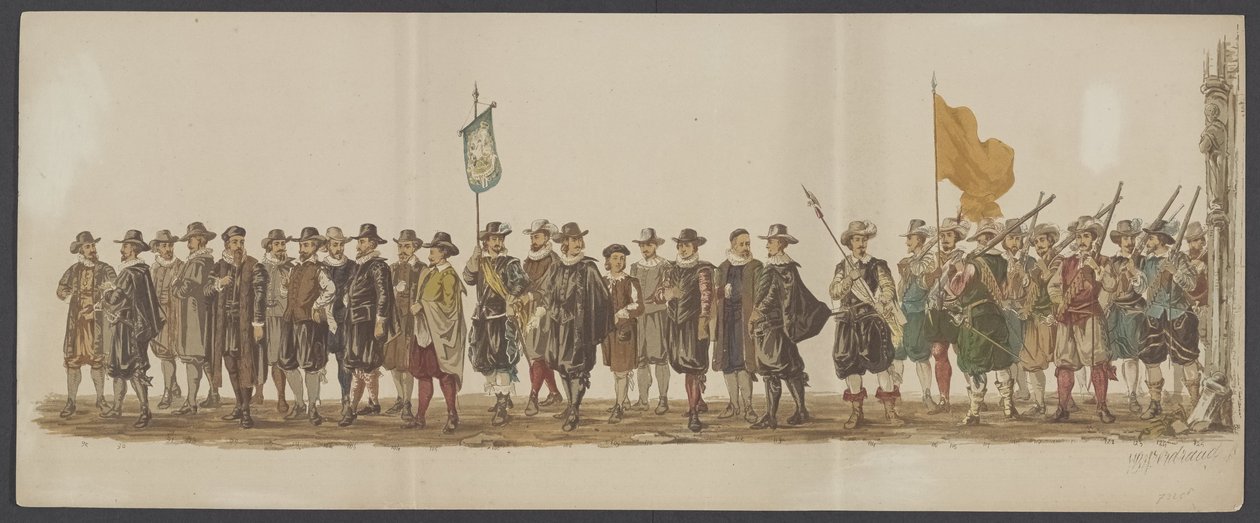 Delfts procession 1862, sjunde och åttonde gruppen Fjärde Lustrum av Royal Academy i Delft - Ao. 1862 - Costumed Optogt (serietitel på objekt) av Willem Bernardus IJzerdraat