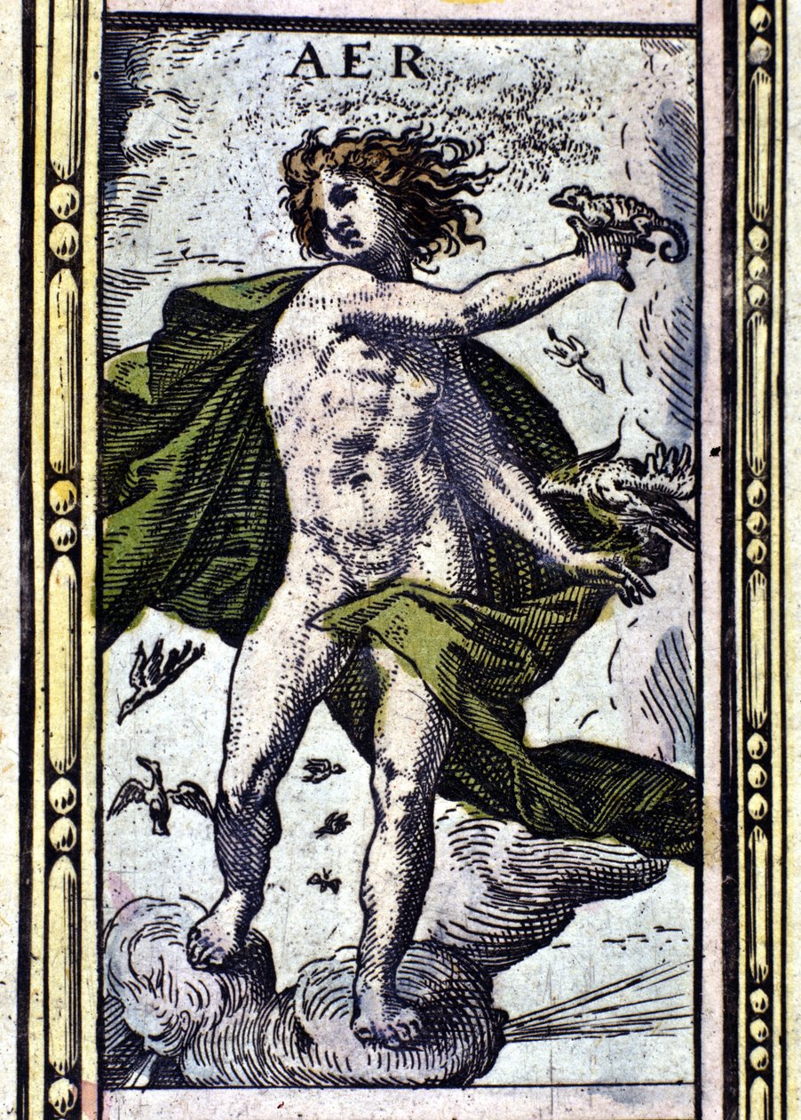 Air, ett av de fyra element som representeras i W. Blaeus Atlas tryckt i Amsterdam 1655. av Willem Blaeu