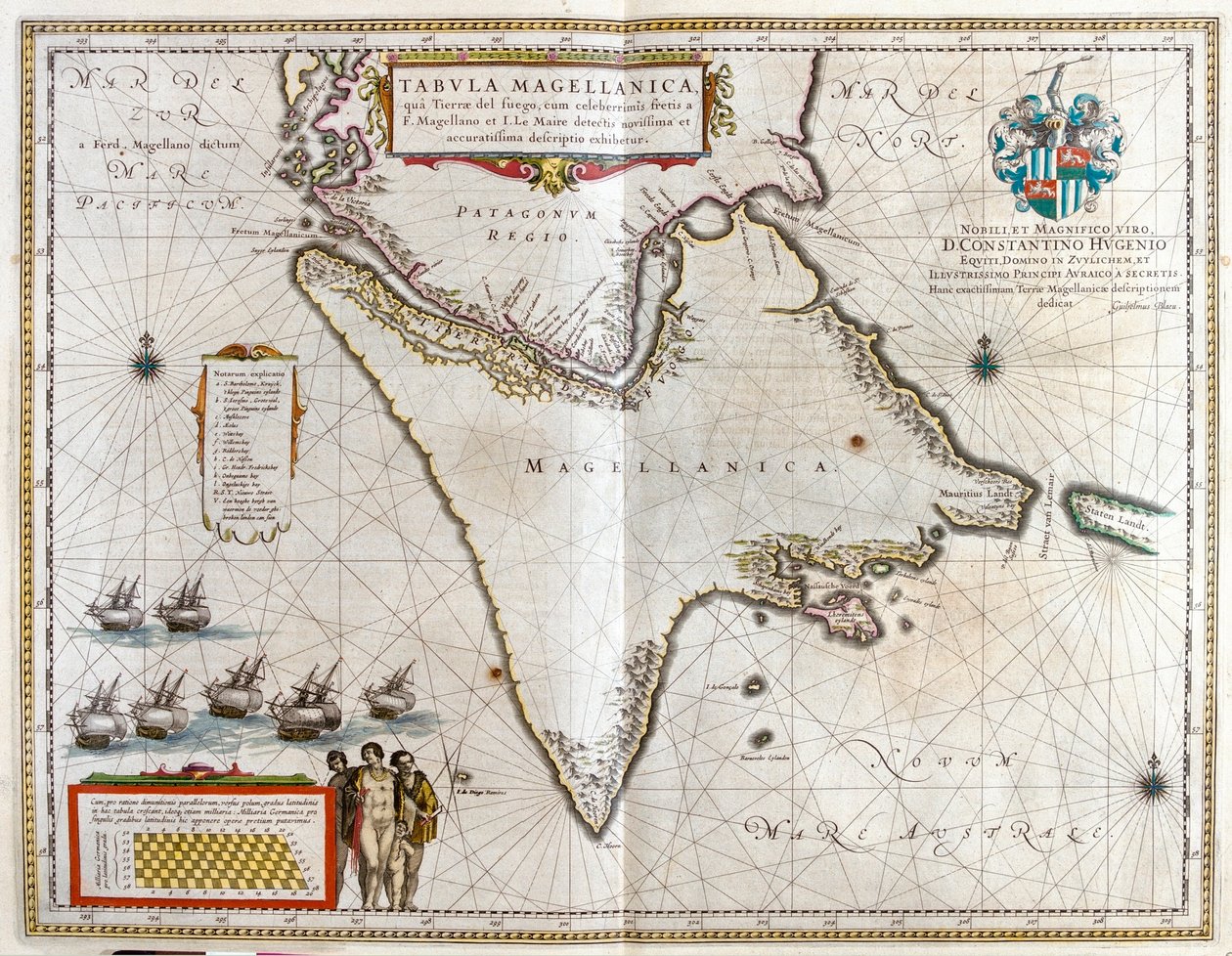 Argentina, Chile, Magellans sund, Landet Fuego, i "Theatrum Orbis Terrarum, sive Atlas Novus" av Willem Blaeu, Amsterdam av Willem Blaeu