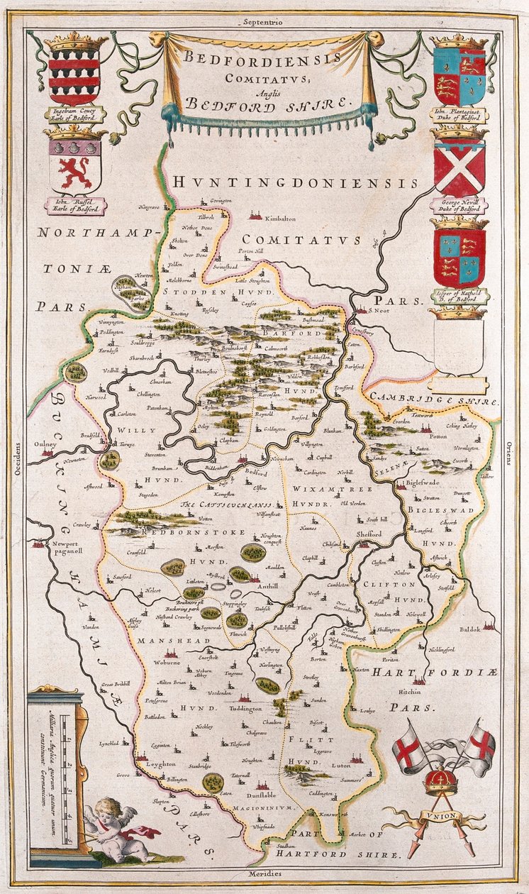 Bedford shire, i "Theatrum Orbis Terrarum, sive Atlas Novus" av Willem Blaeu, Amsterdam av Willem Blaeu