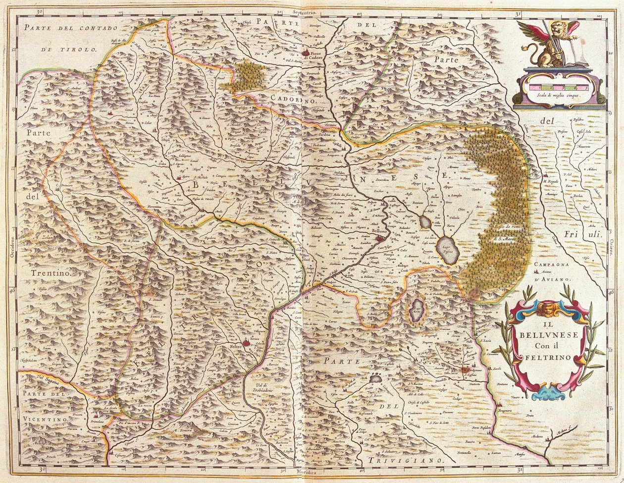 Belluno och Feltre, Italien, i "Theatrum Orbis Terrarum, sive Atlas Novus" av Willem Blaeu, Amsterdam av Willem Blaeu