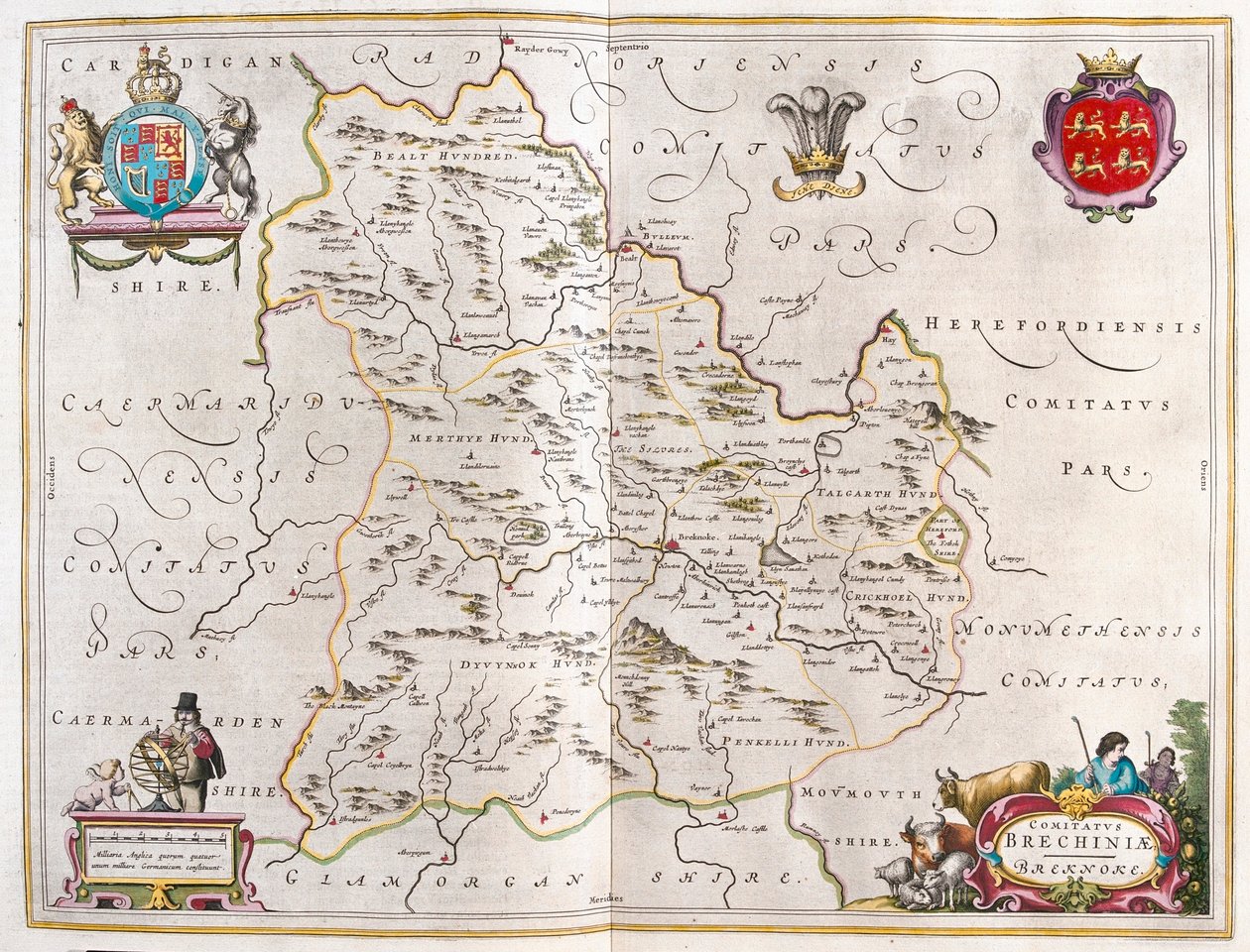 Breknoke, Wales, i "Theatrum Orbis Terrarum, sive Atlas Novus" av Willem Blaeu, Amsterdam av Willem Blaeu