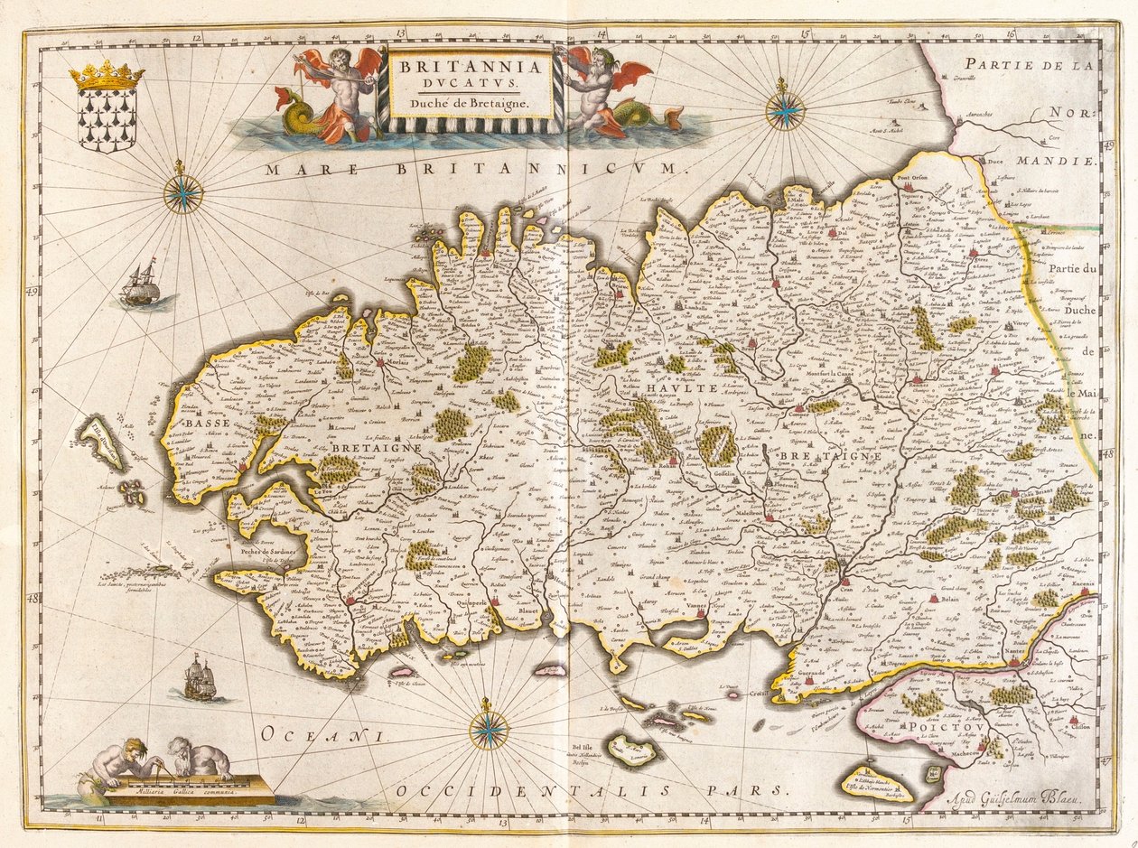 Bretagne, i "Theatrum Orbis Terrarum, sive Atlas Novus" av Willem Blaeu, Amsterdam av Willem Blaeu