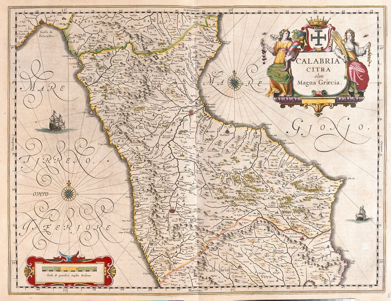 Kalabrien, Italien, i "Theatrum Orbis Terrarum, sive Atlas Novus" av Willem Blaeu, Amsterdam av Willem Blaeu