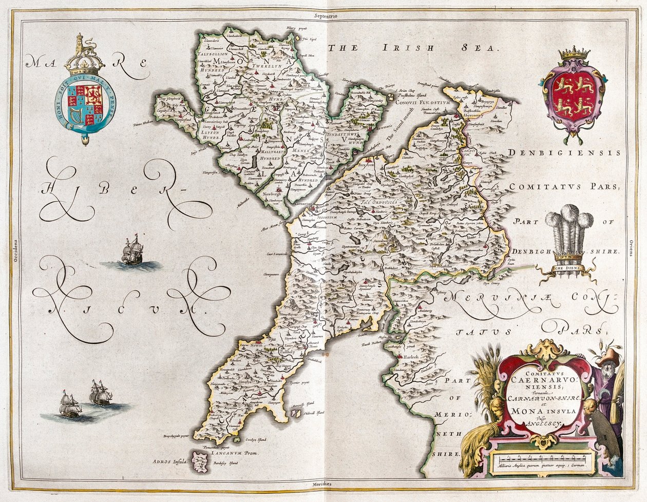 Carnarvonshire och Anglesey, i "Theatrum Orbis Terrarum, sive Atlas Novus" av Willem Blaeu, Amsterdam av Willem Blaeu