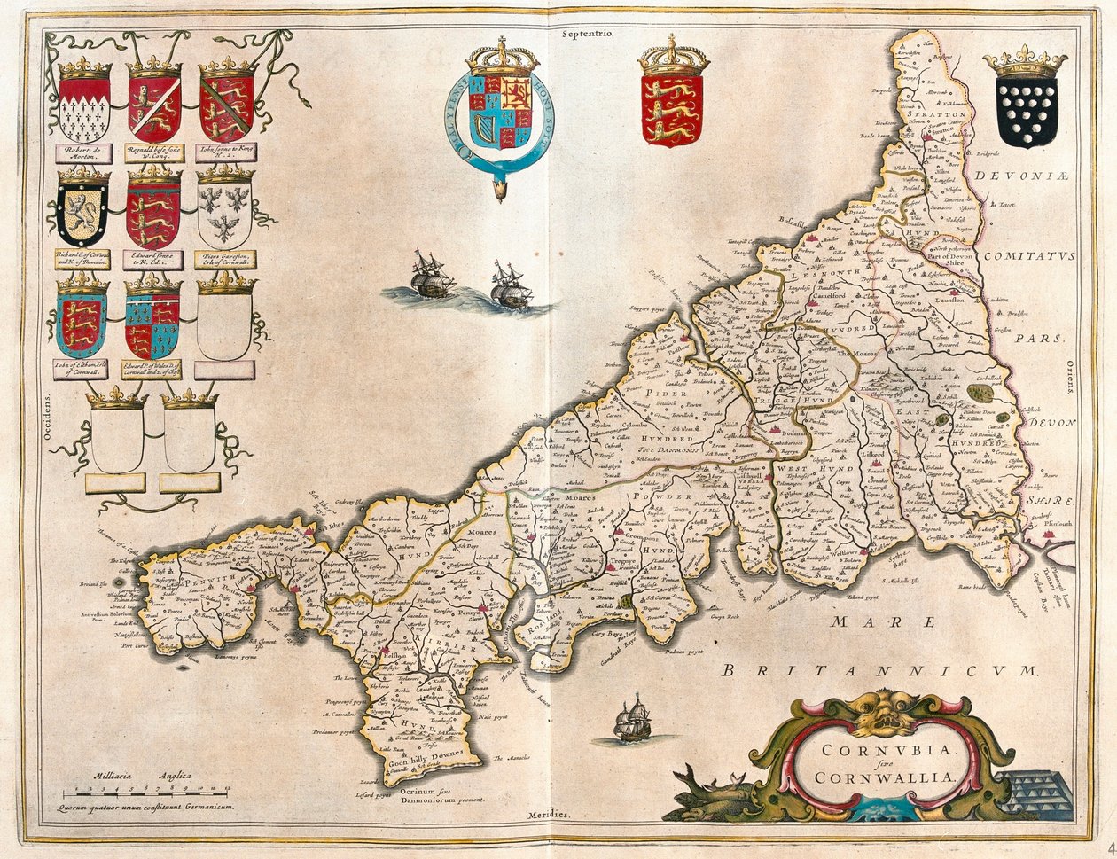 Cornwall, i "Theatrum Orbis Terrarum, sive Atlas Novus" av Willem Blaeu, Amsterdam av Willem Blaeu