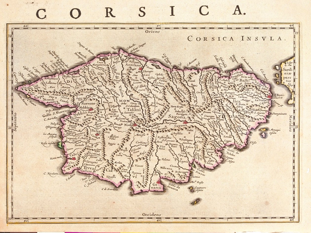 Ön Korsika, "Theatrum Orbis Terrarum, sive Atlas Novus" av Willem Blaeu, Amsterdam av Willem Blaeu