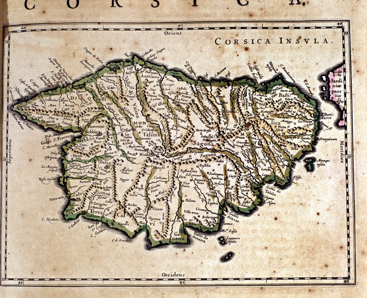 Korsika från Wilhelm Blaeus atlas. Amsterdam 1600-talet. av Willem Blaeu