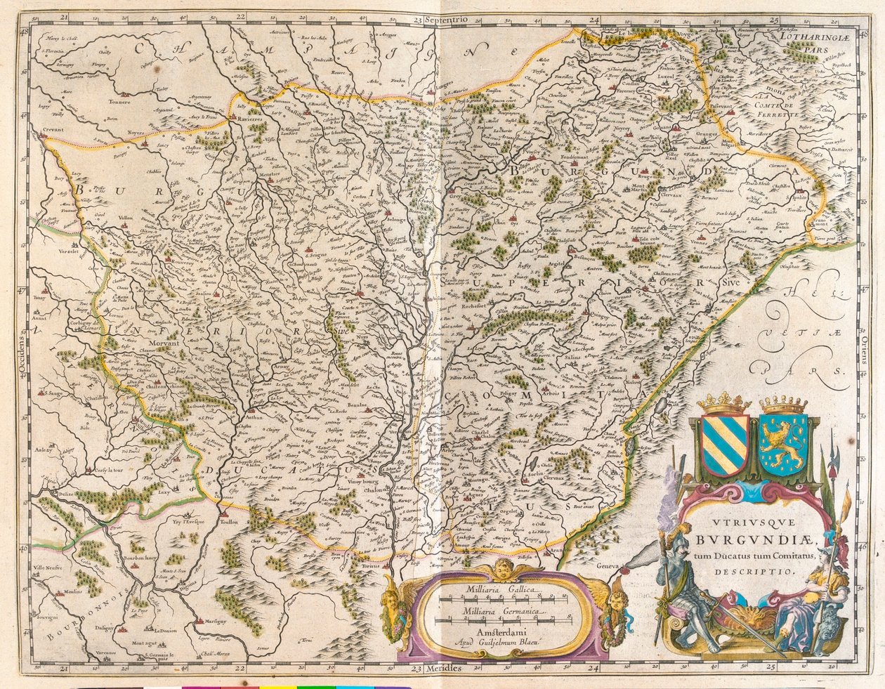 Crevant till Montbeliard - Varennes-sur-allier, i "Theatrum Orbis Terrarum, sive Atlas Novus" av Willem Blaeu, Amsterdam av Willem Blaeu