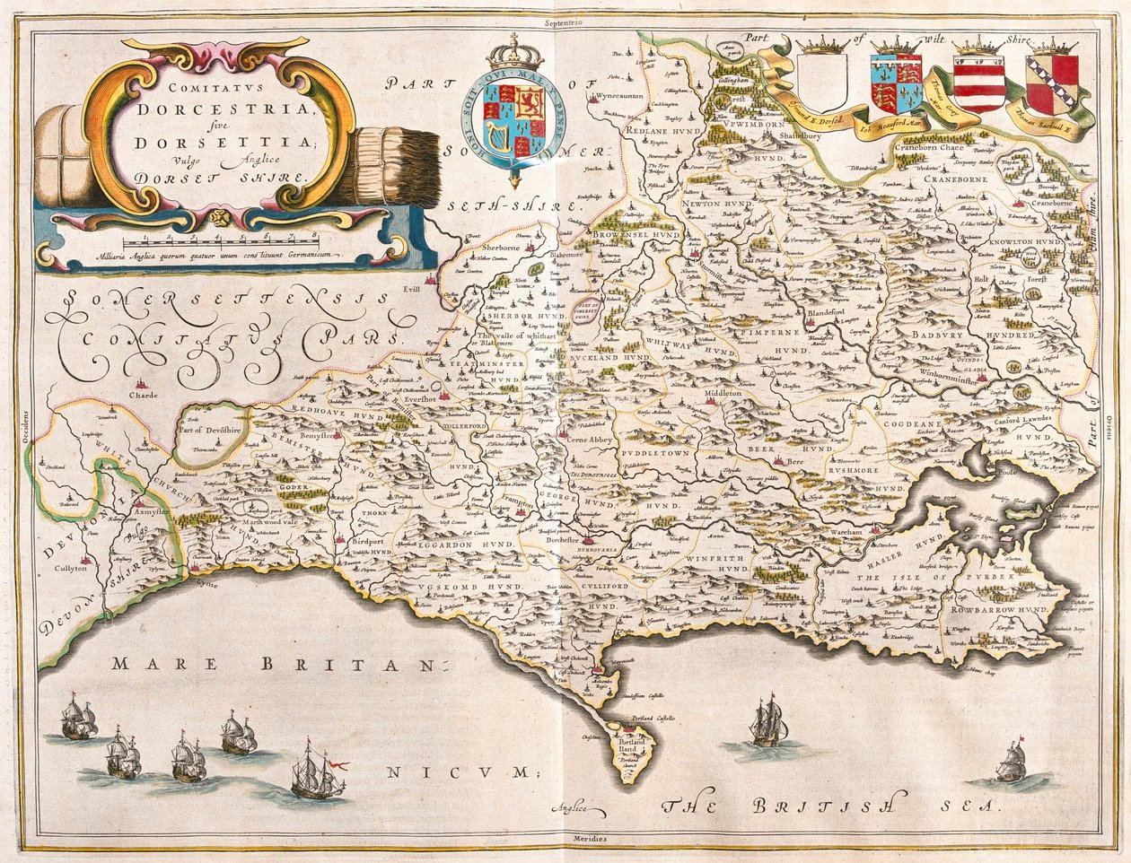 Dorchester (Dorset), i "Theatrum Orbis Terrarum, sive Atlas Novus" av Willem Blaeu, Amsterdam av Willem Blaeu