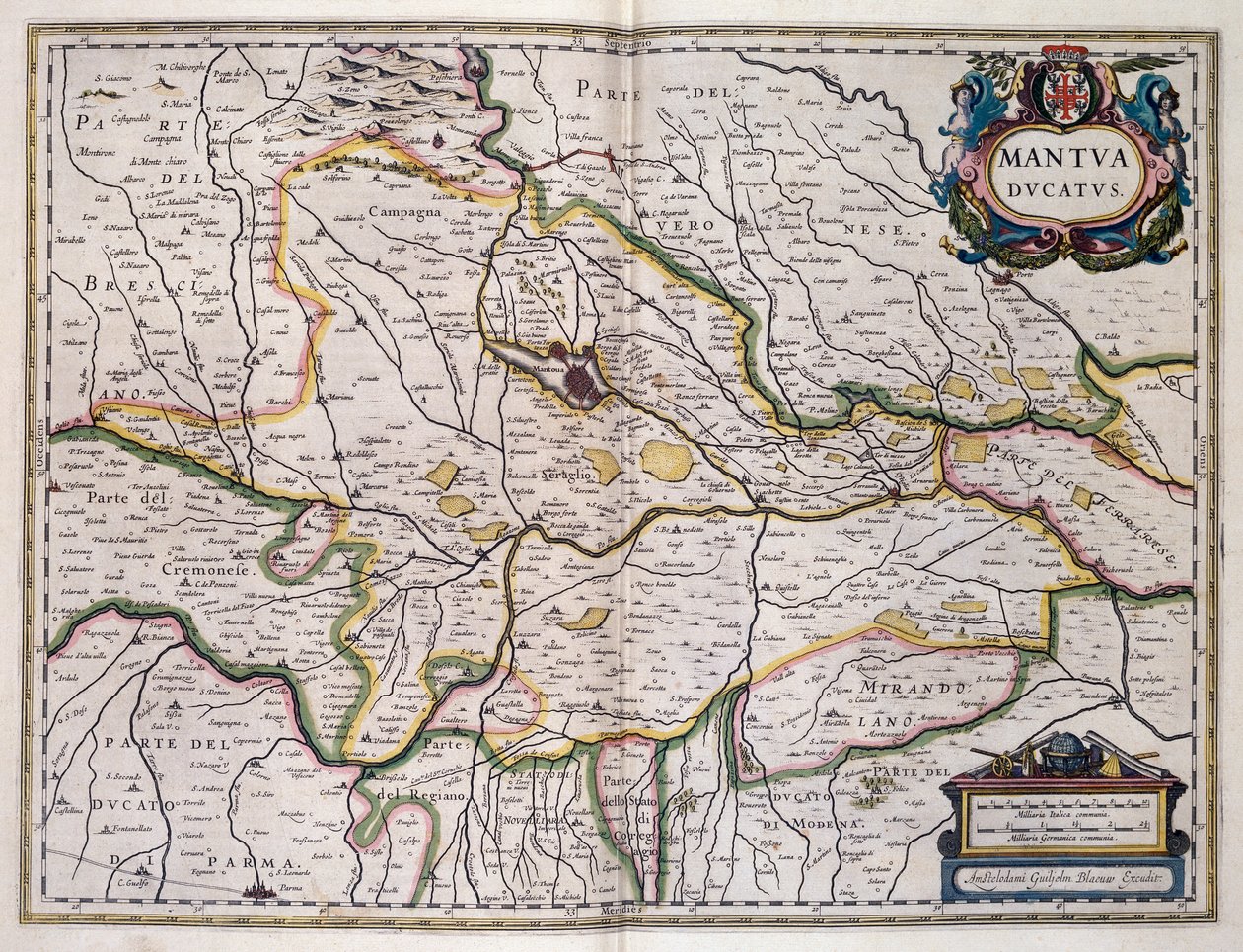 Hertigdömet Mantua, karta av Willem Blaeu (1571-1638), Italien av Willem Blaeu