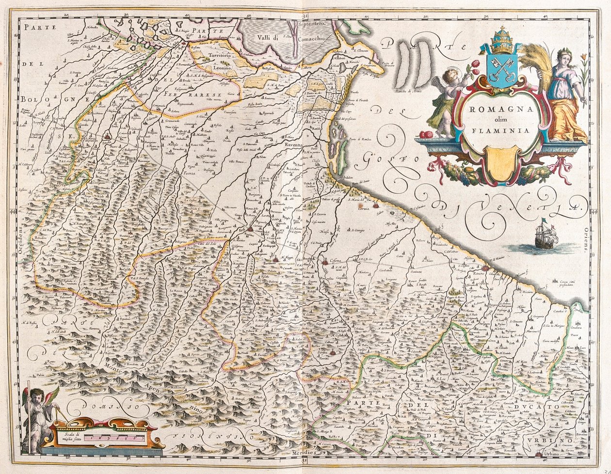 Emilia Romagna, Italien, i "Theatrum Orbis Terrarum, sive Atlas Novus" av Willem Blaeu, Amsterdam av Willem Blaeu