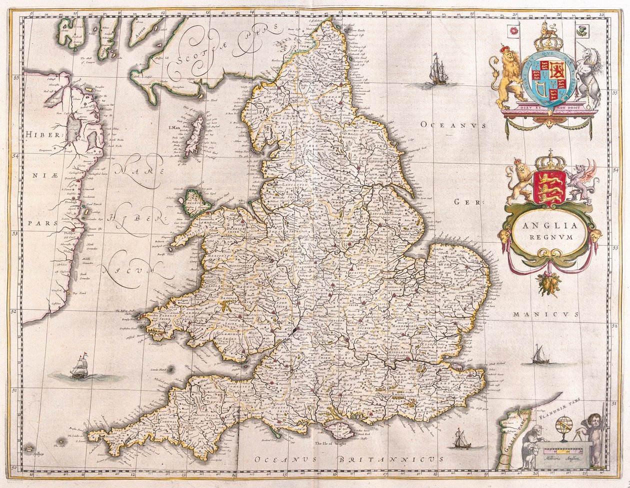 England, i "Theatrum Orbis Terrarum, sive Atlas Novus" av Willem Blaeu, Amsterdam av Willem Blaeu